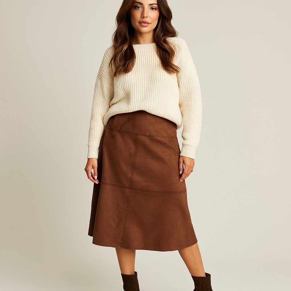 Chaps A-Line Caramel Brown Faux Suede Skirt A Fall Staple Size 20W